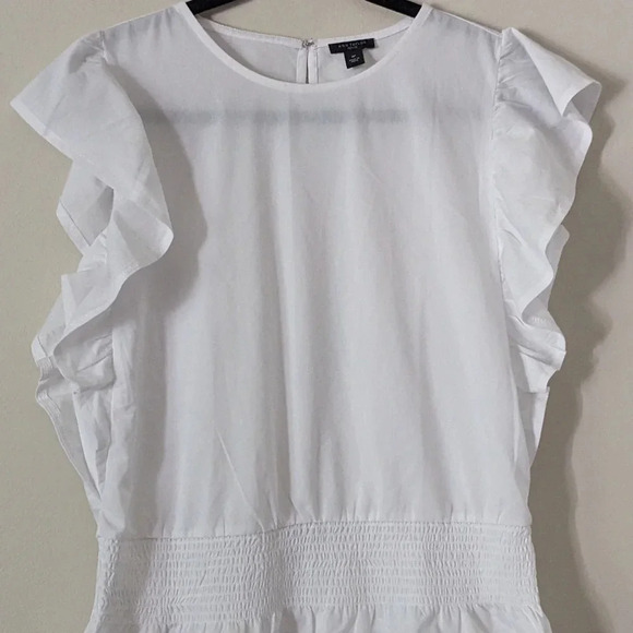 Ann Taylor White Smocked Waist Flutter Sleeve Top size MP - Picture 3 of 6
